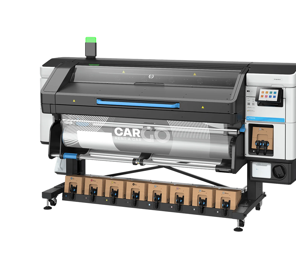Large-format poster printer mid-print